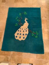 Huge 6’X 4 1/2’ Turquoise Peacock Rug/Wall Hanging with Rod Pocket picture