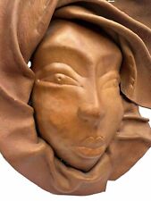 Vintage Leather Face Mask Chestnut Leather Molded Sculpture Wall Art Chic Decor picture