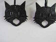 Bethany Lowe Halloween Set Of 2 Wood Glittered Scaredy Cat Silhouette Ornaments picture