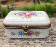 Vintage Floral Porcelain Hinged Trinket Box 4” picture