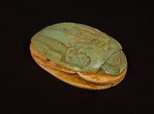 Superb Huge Faience Scarab Beetle Statue With Anubis And Isis On Top  SALE picture