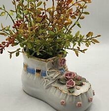 Napco 1950s Porcelain Floral Baby Shoe Planter Vintage Planter Baby Bootie Japan picture