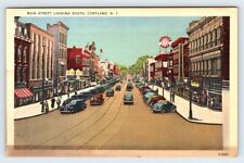 Main Street Looking South Cortland New York Vintage Linen Postcard AF525 picture