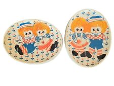 Two (2) Vintage ~ Raggedy Ann & Raggedy Andy ~ Plaster ~ Oval ~ Wall Pictures picture