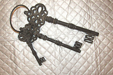 Huge Antique Iron Skeleton Keys 3 on Ring 17.5 inches largest key 7+ lbs picture