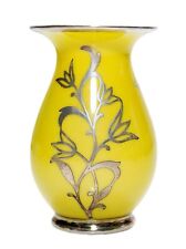 PMR Bavaria Jaeger Germany Yellow Porcelain & Sterling Silver Overlay Small Vase picture
