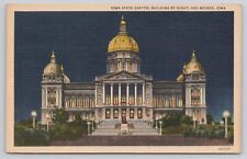 Des Moines Iowa State Capital by Night Vintage 1934 Unposted Postcard picture