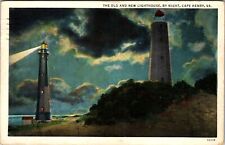 Cape Henry VA-Virginia, Old & New Lighthouses By Night c1934 Vintage Postcard picture