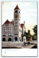 Neenah Wisconsin WI Postcard City Hall Building Exterior Carriage c1905's Tuck picture