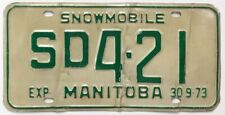Vintage Manitoba Canada 1973 Snowmobile License Plate SD4-21 Oddball Type picture