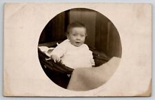 RPPC Sweet Faced Baby In Buggy Stroller Carriage Postcard Q24 picture