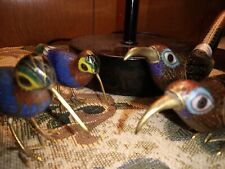 Vtg Cloisonné Bird Pheasant Figurines Enamel Brass5