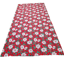 Vintage Handmade Christmas Red White Poinsettia Cotton Tablecloth 57