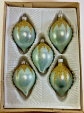 VTG Christmas Commodore Mercury Glass Ornaments Teardrop Aqua Blue with Glitter picture