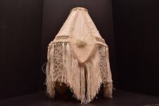 Antique Victorian French Cream Lamp Shade Art Nouveau W Fringe Embroidered VTG. picture