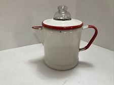 Vintage Red & White Enamel Ware Coffee Pot,  Percolater  Hinged Lid  Glass Top picture