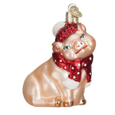 Old World Christmas SNOWY PIG (12419) Glass Ornament w/OWC Box picture