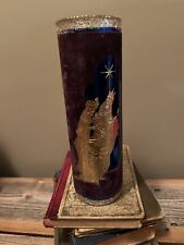 Vintage 1960s Three Kings Flocked & Glittered Christmas pillar candle picture