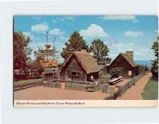 Postcard Replicas Pilgrim Houses and Mayflower II near Plymouth Rock MA USA picture
