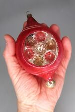 VTG Antique Glass Multi Indent FLOWERS Jumbo Teardrop Christmas Ornament Germany picture