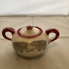 Italian Pottery Sugar Bowl With Double Handles Lid And A Pair Of Elephants picture