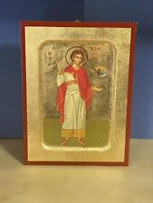 SAINT VALENTINE -GREEK RUSSIAN WOODEN ICON, CARVED WITH GOLD LEAVES 6x8inches picture