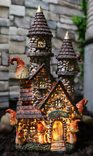 Fairy Garden LED Light Up Castle Stone House With Tall Tower Roofs Figurine picture