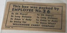 VTG 1940s Williamson Candy Company Inspection Ticket W/ Advertising Candy Bars picture