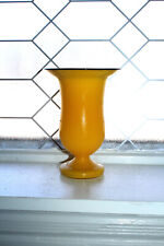 Vintage Art Deco Czech Tango Glass Vase Yellow with Black Rim picture