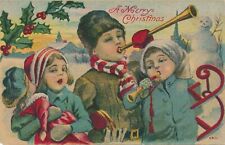 CHRISTMAS - Children Blowing Horns Postcard picture