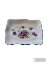 Vintage Doma Porcelain Trinket Dish Purple Flowers Gold Trim Scalloped Edge  picture