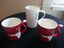Lot of 3 2012 Starbucks Mugs: 2 Red White Fox & 1 Tall Pearl White Mug 8 & 12 oz picture