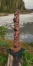 Darrell LeBlanc Hand Carved Haida Totem Pole 1994 Raven-Wolf-Seabear Canada picture
