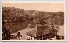 Birdseye View Kandy Lake and Library Ceylon Sri Lanka Sepia Postcard UNP picture