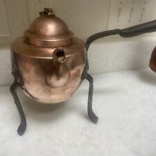 Antique 150+ Yer old Hand Made Swedish Copper Tea Kettle W Hammered Metal Handle picture