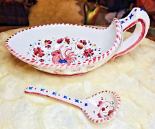 Vintage Bohemian Summer Roster Hand Painted Dressing Bowl & Spoon P.V Italy picture