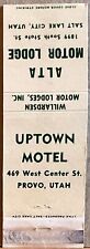 Uptown Motel Provo UT Alta Motor Lodge Salt Lake City Utah Matchbook Cover picture