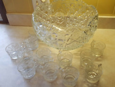 VINTAGE L.E. SMITH GLASS DAISY AND BUTTON PUNCH BOWL SET EXCELLENT 20 PC. W/ BOX picture