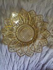 2 Vintage Amber Federal Glass Starburst Sunflower Dish Plates Bowl Depression 8” picture