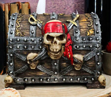 Large Caribbean Pirate Marauder Skull With Criss Cross Blades Treasure Chest Box picture