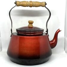 Vintage 6 Cup Aluminum Wood Handle Teapot & Lid Flame Red Candy Apple Taiwan 70s picture