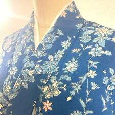 4K475 Kimono Pure Silk Lining Fine Pattern Blue White Pink Floral Japanese Cloth picture