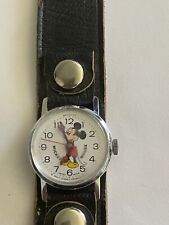 vintage mickey mouse  watch walt disney productions swiss made with leather band picture