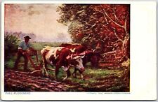 Fall Ploughing Oil Painting Antique Photo Postcard picture
