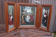 Vintage 1970s Bruges flemish triptych baptism christ wood frame litho color picture
