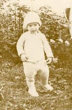 E84 RPPC ADORABLE BABY IN A HAT sweet child in garden, Kansas c 1910 picture