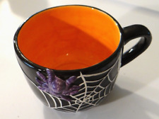Vintage Ganz Halloween Purple Spider & Web on Black Ceramic Coffee Mug EX HTF picture