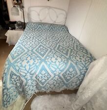 Vintage Rare Chenille Bedspread Beautiful Blue & White picture