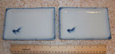 VTG  Japanese Sushi Plates Blue & Cream Color Bamboo Design Set Of Two picture