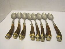 VTG 8 PCS spoons CARVED  STAG HORN & STAINLESS CUTLERY  SOLINGEN GERMANY picture